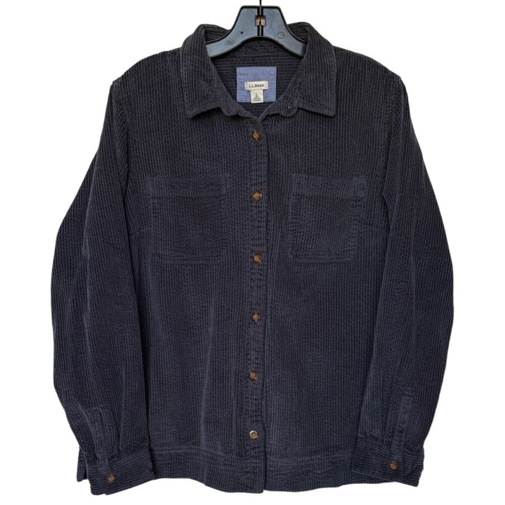 L.L. Bean Womens Navy Wide Wale Corduroy Shacket Side Pockets All Cotton size L